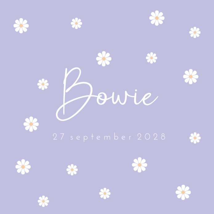 Geboortekaartje meisje witte bloemen Bowie